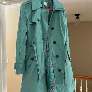 LC Lauren Conrad Teal Trench Coat with Floral Lining